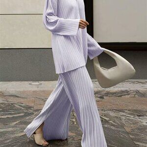 Oversized Leisure Pleat Pockets Pants - Light Purple